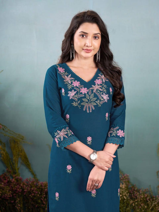 Premium Khadi Cotton Embroidery Kurti Set upto 5XL Sizes