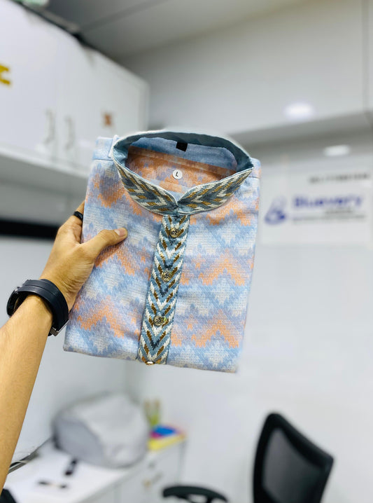 Men's Soft Jacquard Silk Self Weaving Pattern Kurta with Pajama