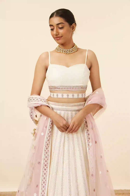 Cream lehenga with rose water dupatta fully stitched