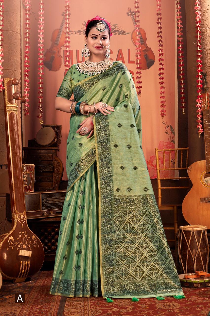 Megha - Premium Linen Saree with Jacquard Weaving Pattern with Fully Stitched Blouse as per Your Style