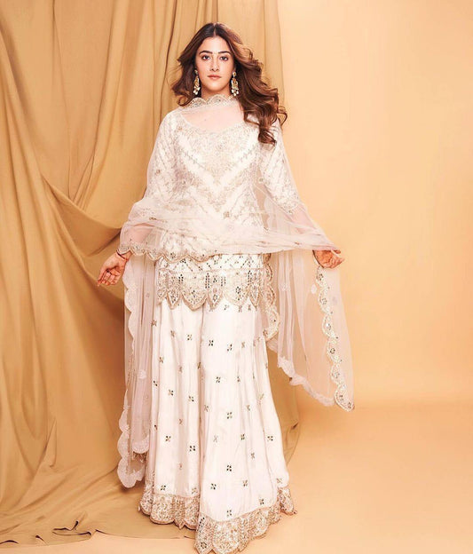 Premium Off white top and plazo set