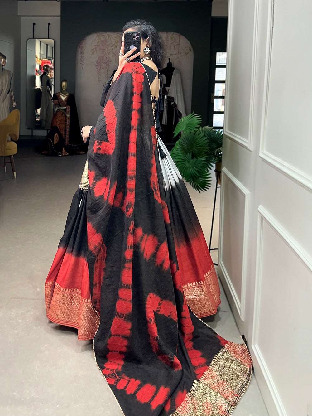 Multicoloured fully stitched pure chanderi fabric lehenga