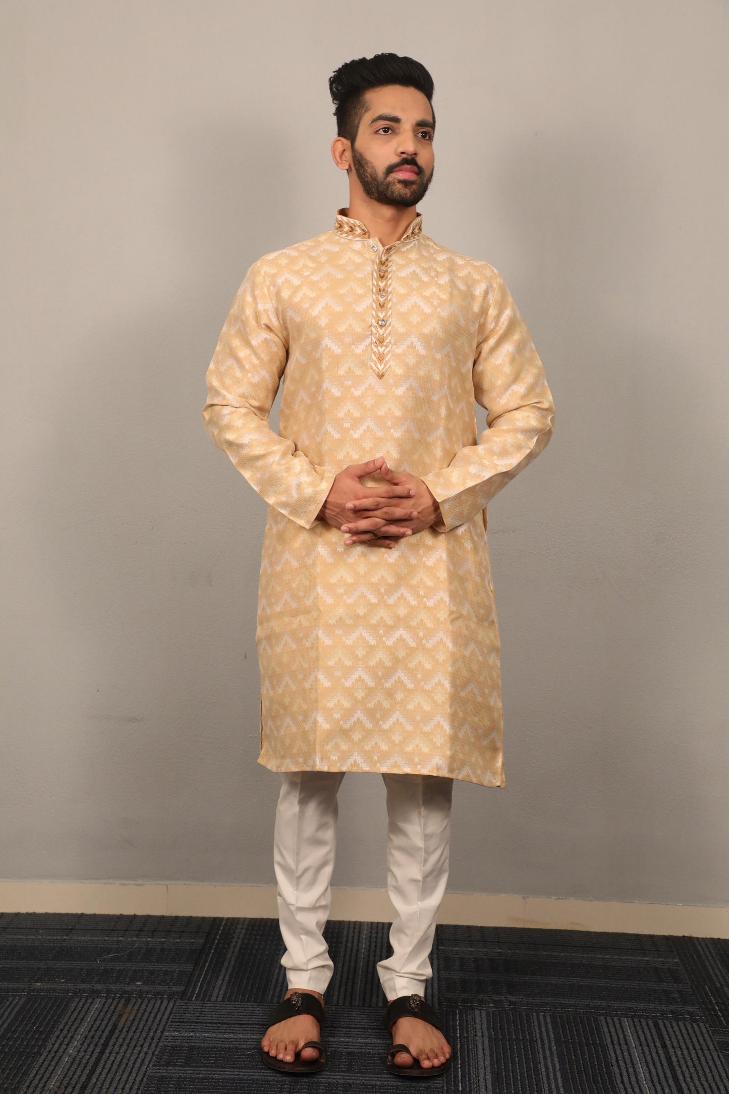 Men's Soft Jacquard Silk Self Weaving Pattern Kurta with Pajama