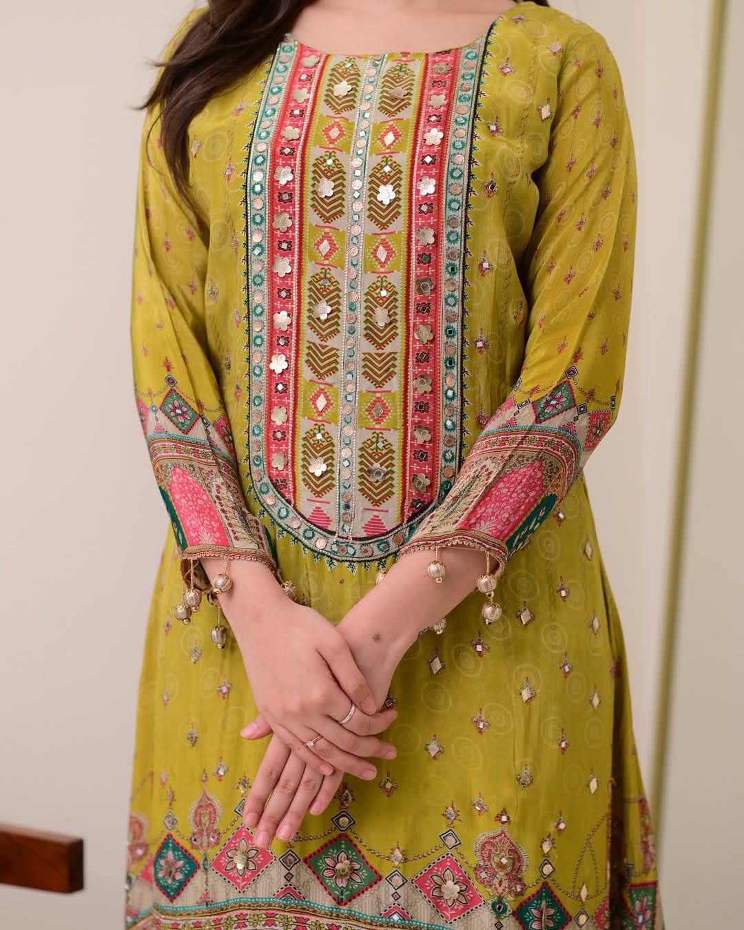 Saanvi - Beautiful Pure Chinon Readymade Suit with Bottom & Dupatta