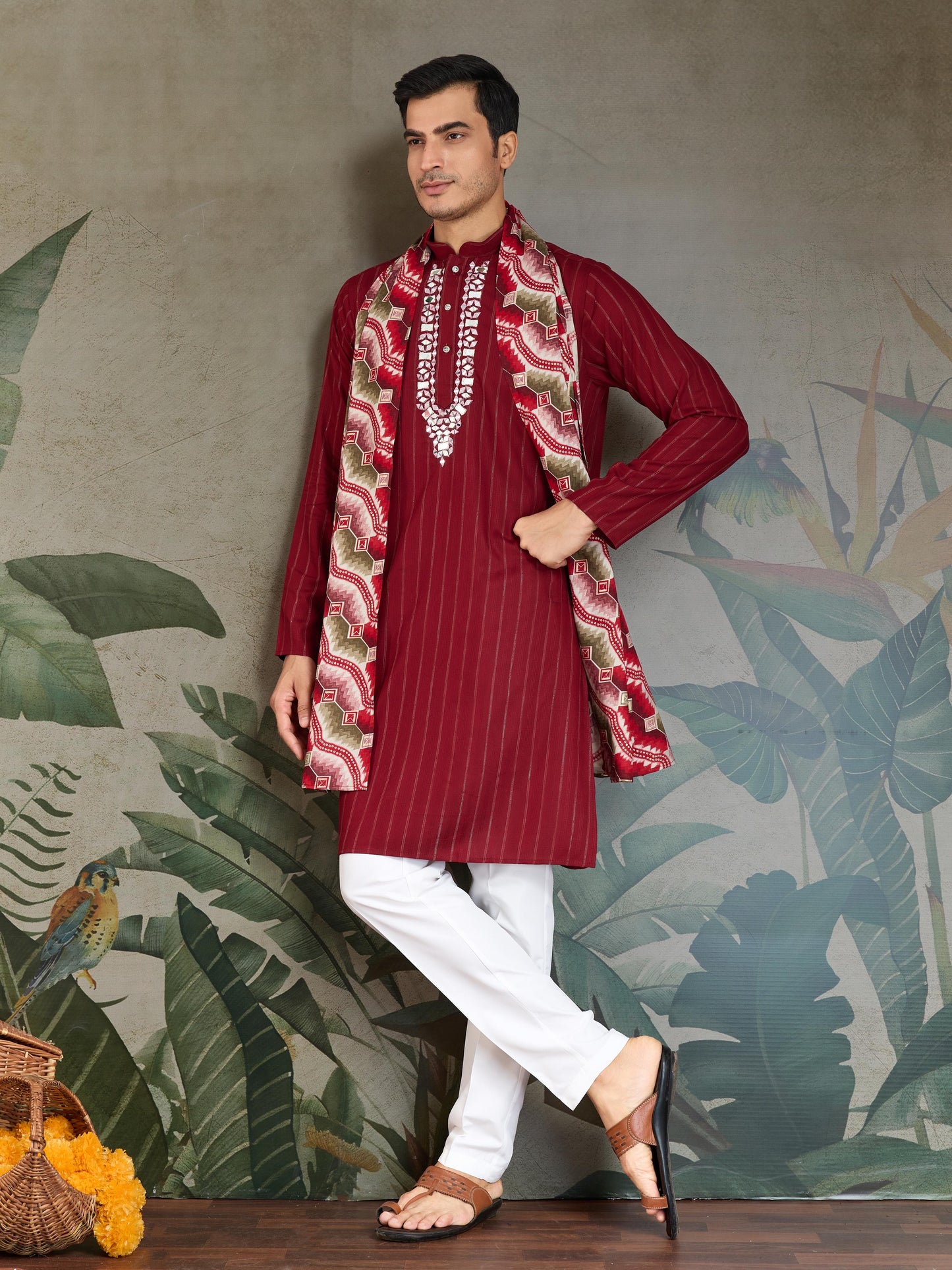 Ramjat - Premium Mens Silk kurta with Pajama and Printed Dupatta