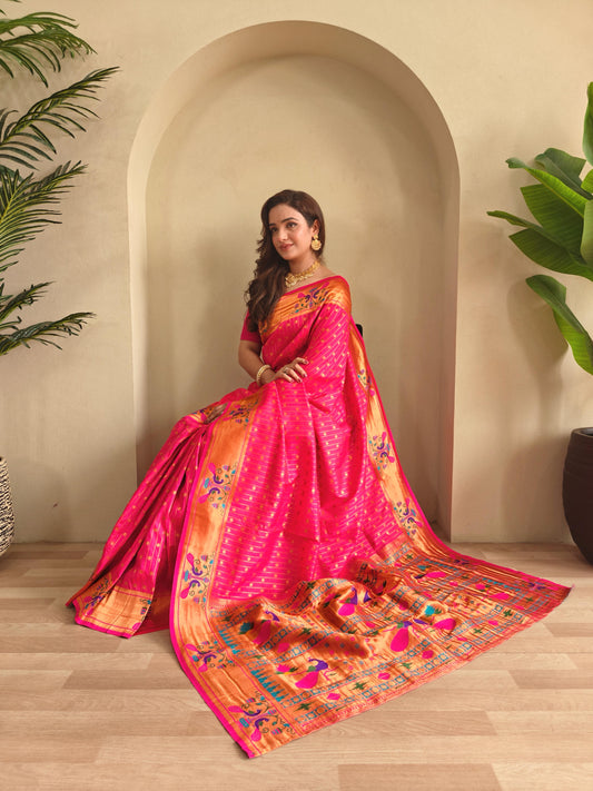 Pure Paithani Silk Rich Weaving Saree with Readymade Blouse ( as per your requirements)