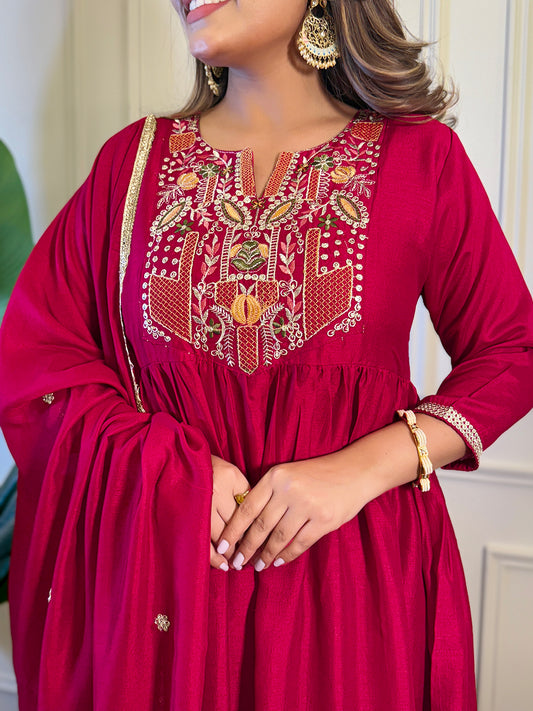 Meher by Kiara - Beautiful Pink Silk Kurti Readymade Set