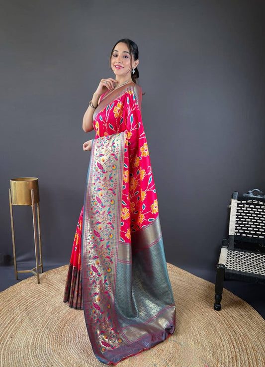 Premium Soft Silk With Rich Patola Weaving and Contast Pallu with Stitched Blouse