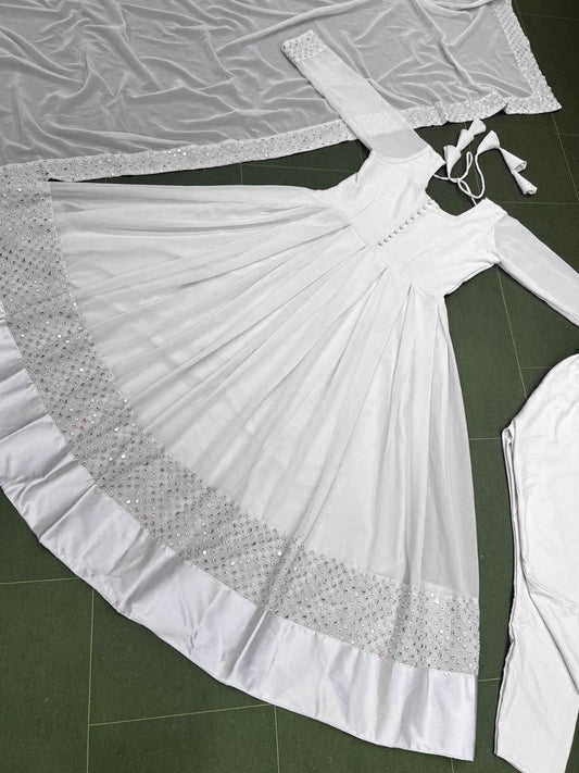 White Classic Anarkali Gown fully stitched