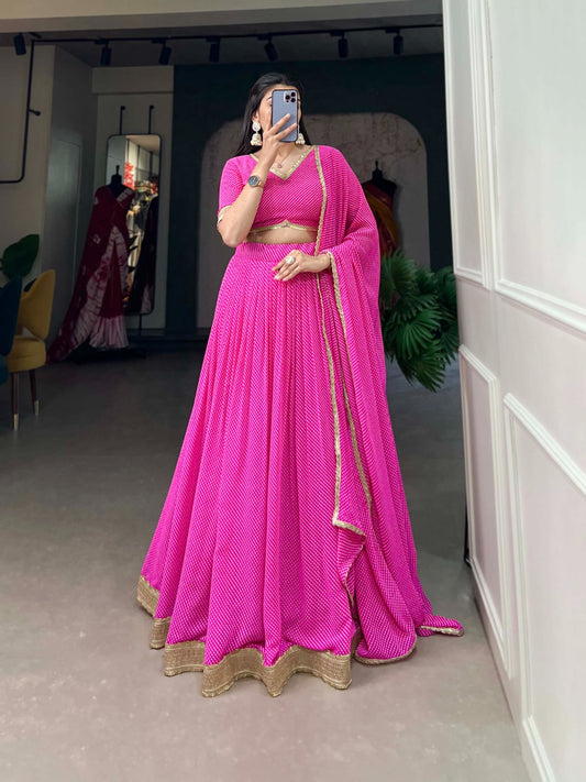 Elegant Soft Georgette Lehenga fully stitched Bright Pink Colour