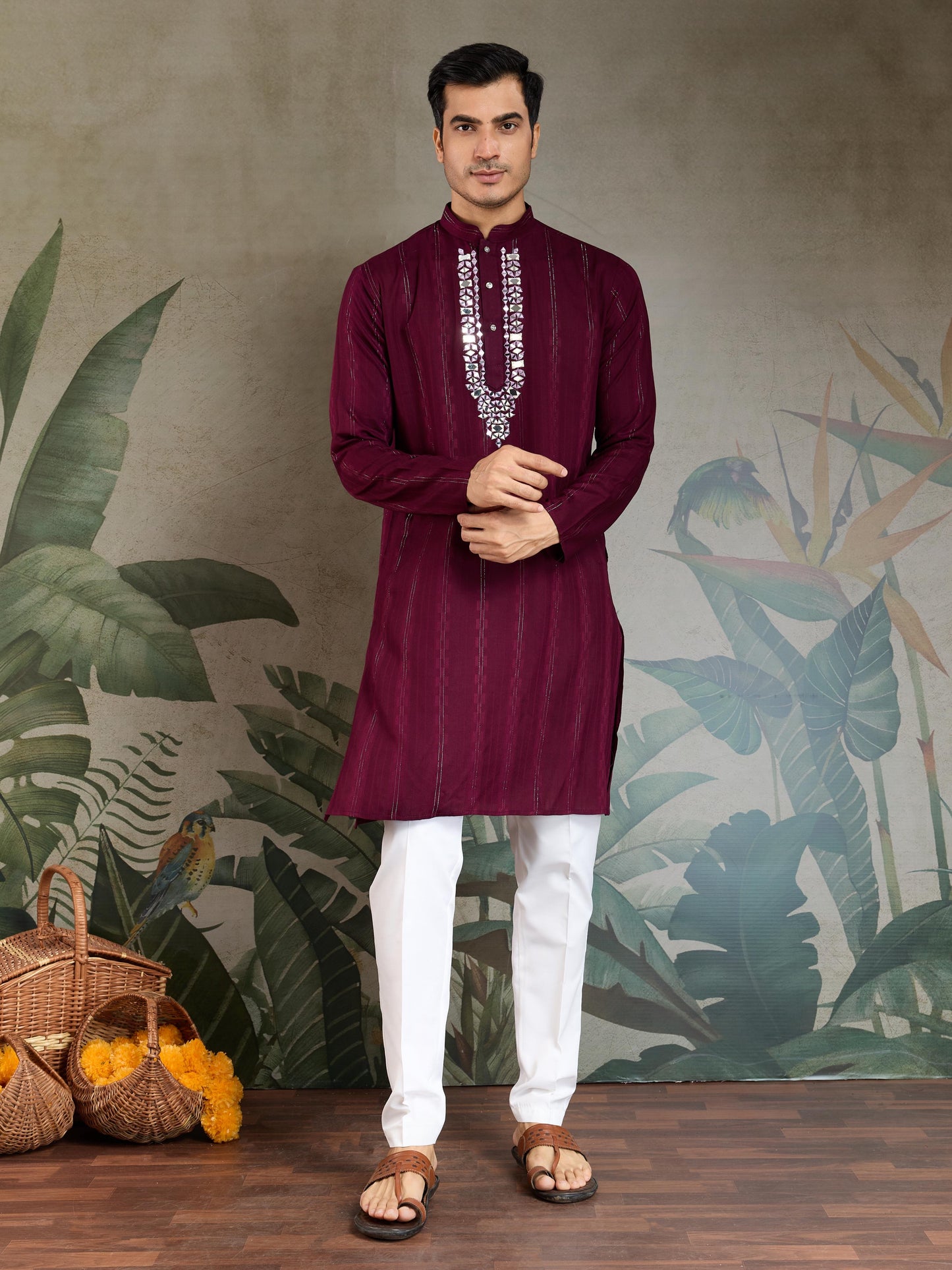 Ramjat - Premium Mens Silk kurta with Pajama and Printed Dupatta