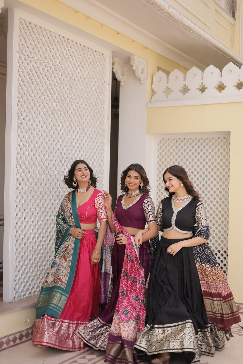 Fully stitched Black Premium Viscose Lehenga with Gaji silk Dupatta