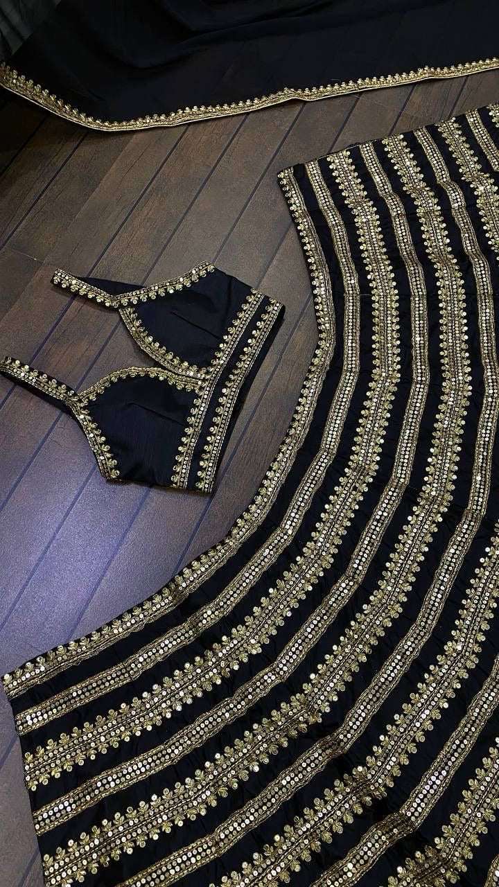 Black and Gold stripe fully stitched lehenga