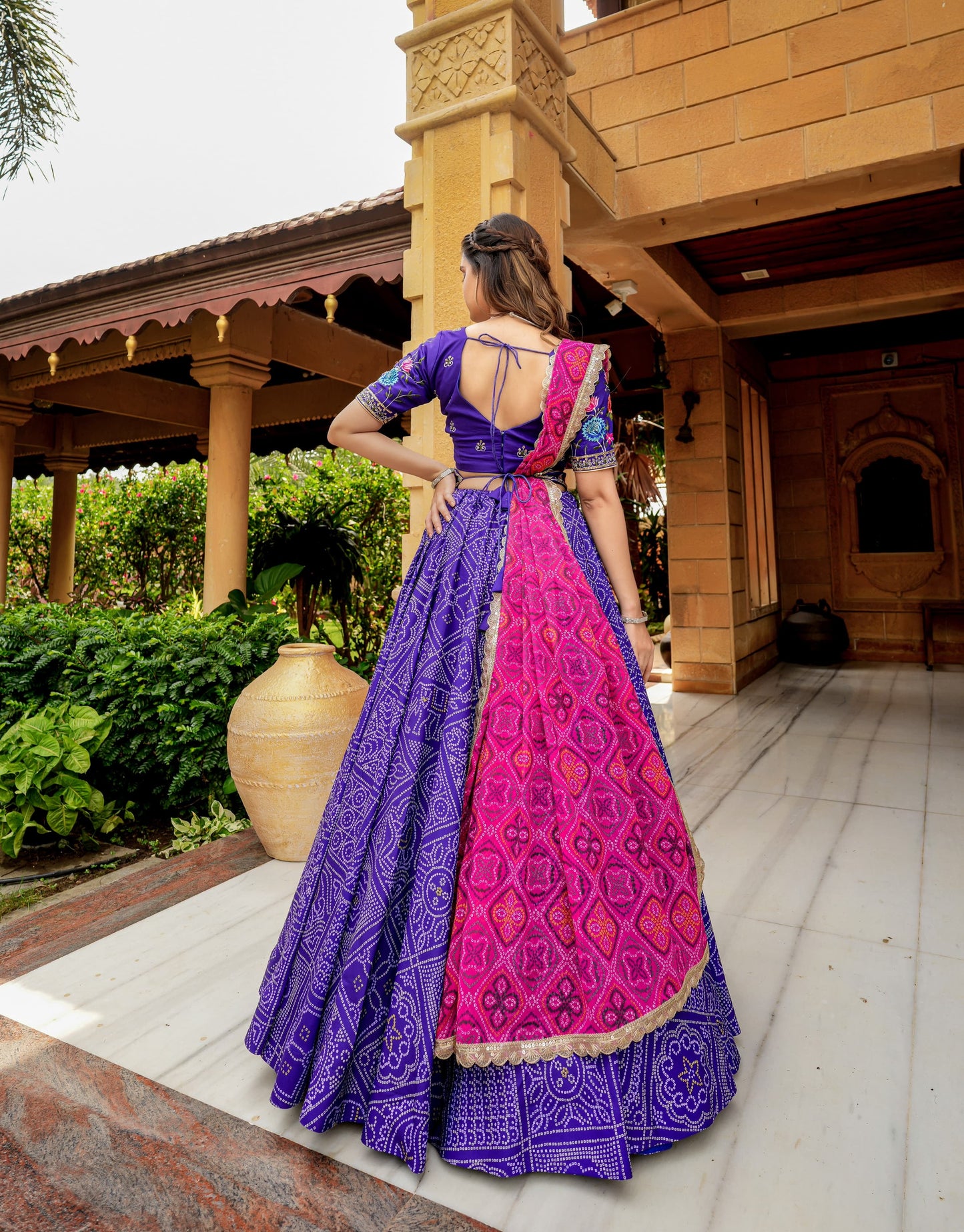 Samantha - Purple fuly stitched printed lehenga