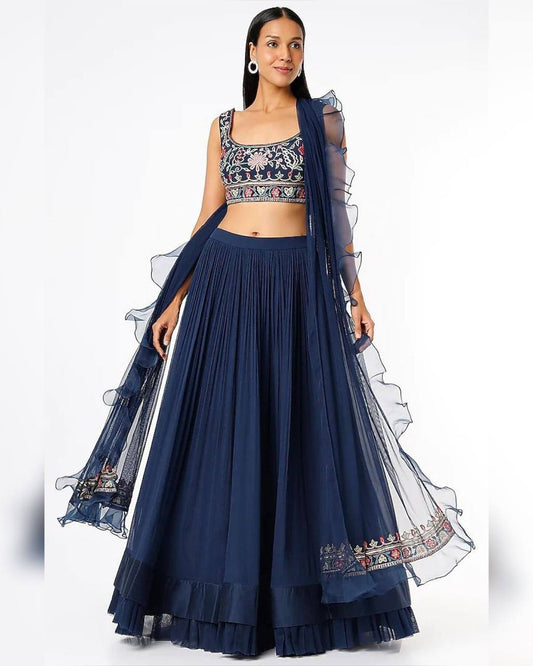 Navy Blue elegant lightweight fully stitched lehenga