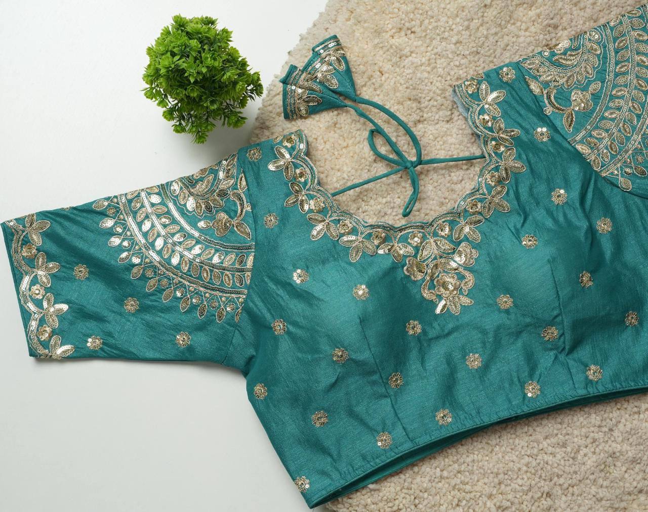 Ruhi - Beautiful Copper Gold Embroidered Work Fully Stitched Blouse to pair with Saree or Lehenga
