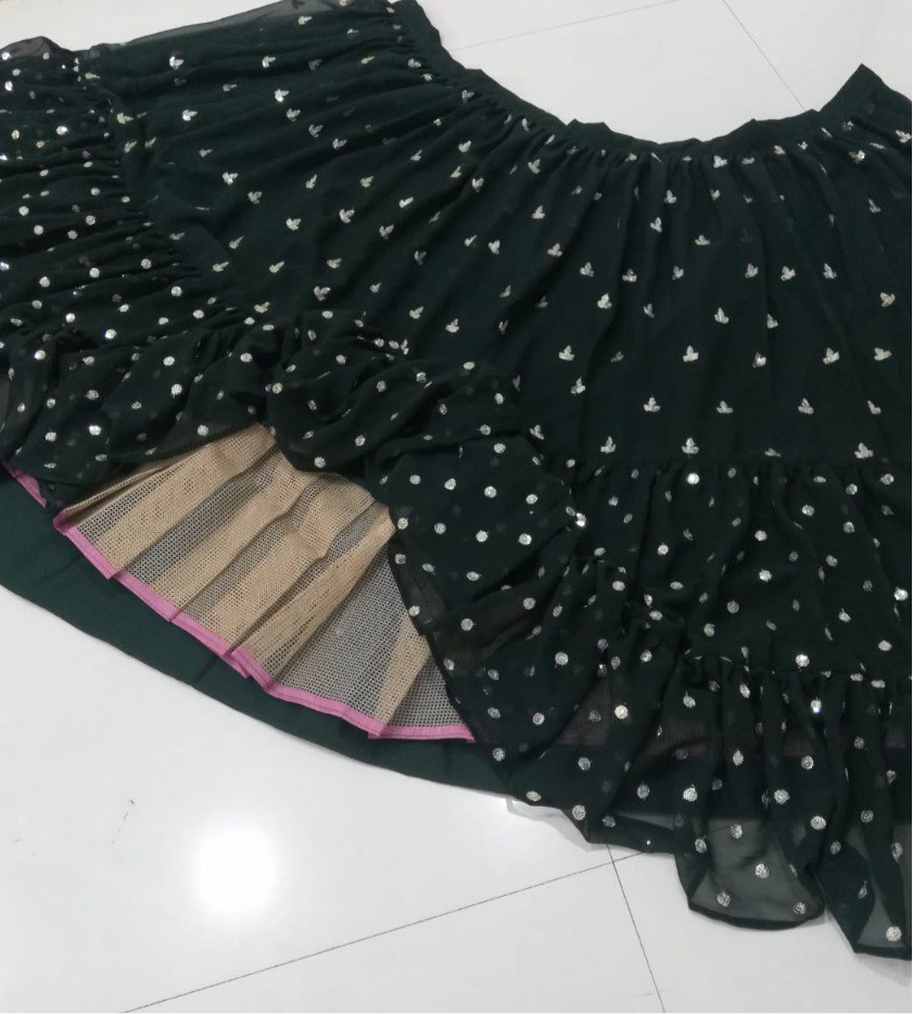 Dark Green Soft Georgette Fully Stitched Lehenga