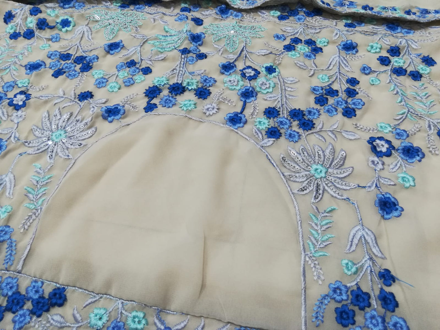 Beige Floral Blue Premium Lehenga Georgette Fabric Fully Stitched