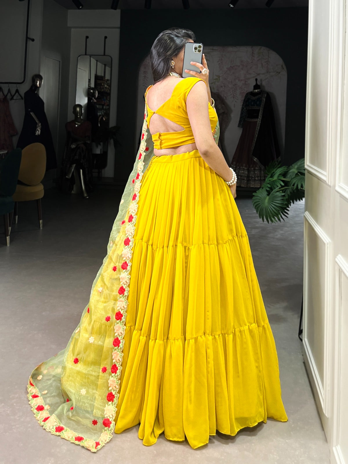 Haldi Special Mustard Yellow Soft Georgette Lehenga with Floral Dupatta
