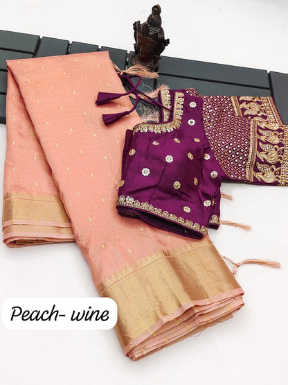 A Soft Tissue Silk saree with Readymade work Blouse