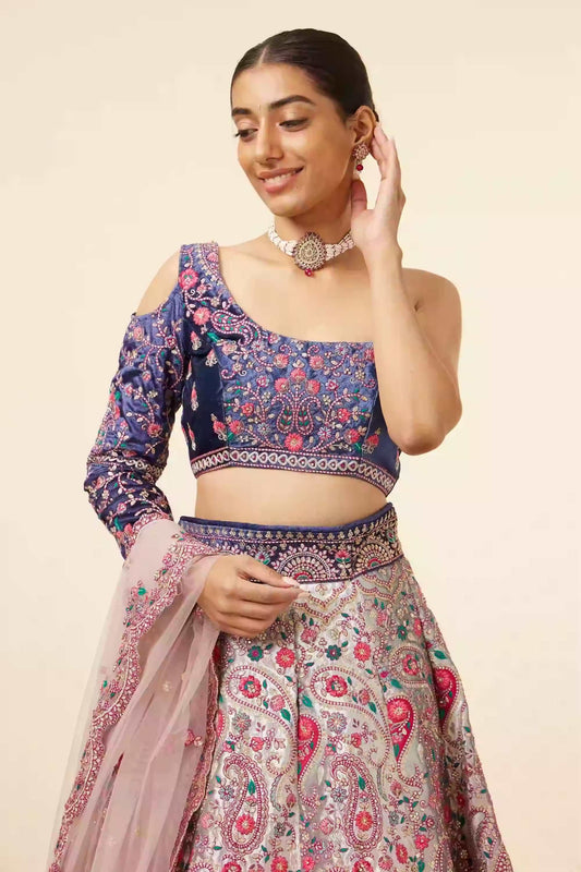 Midnight sapphire blue fully stitched lehenga