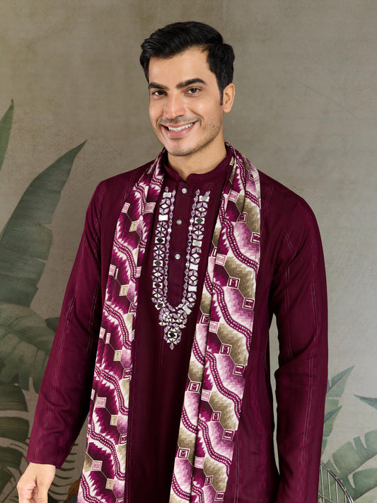 Ramjat - Premium Mens Silk kurta with Pajama and Printed Dupatta