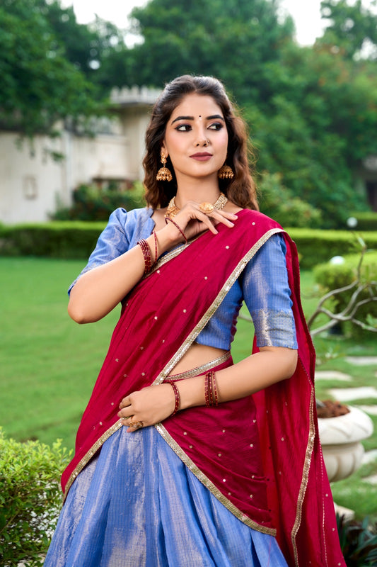 Avina - Classic Kanchipuram Style Silk Lehenga Fully Stitched