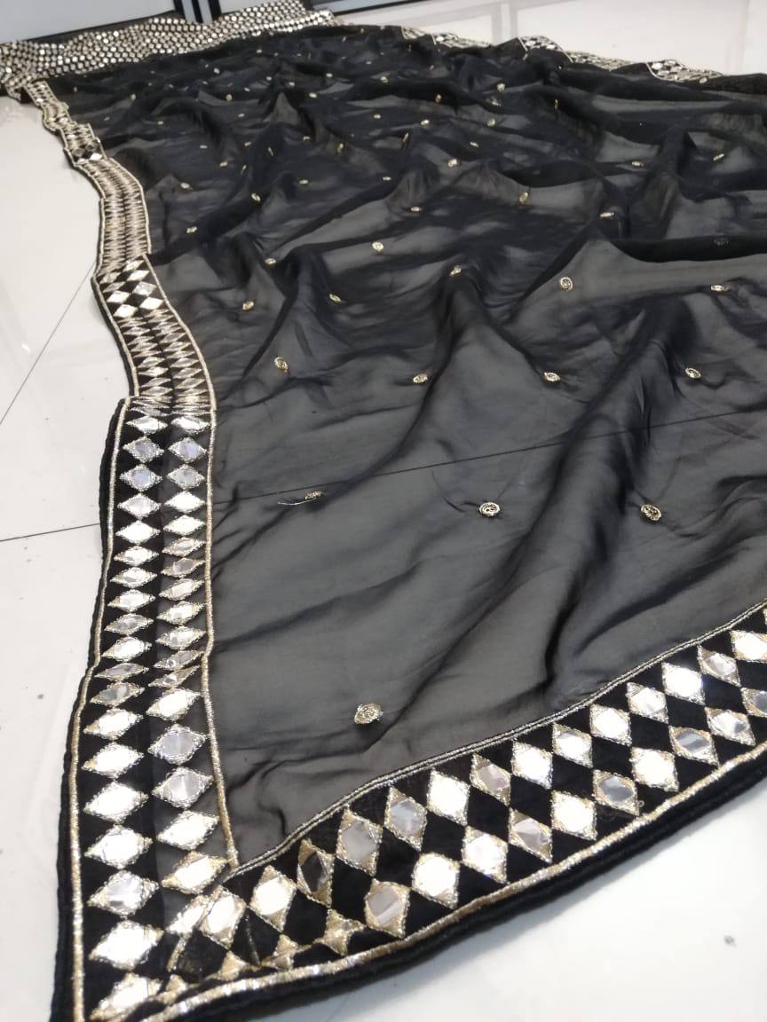 Jet Black Premium Organza Silk Fully Stitched Lehenga