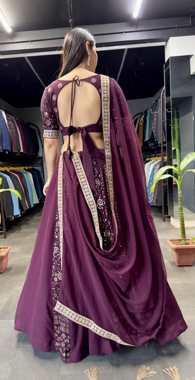 Trending wine colour lehenga georgette fabric and work fully stitched