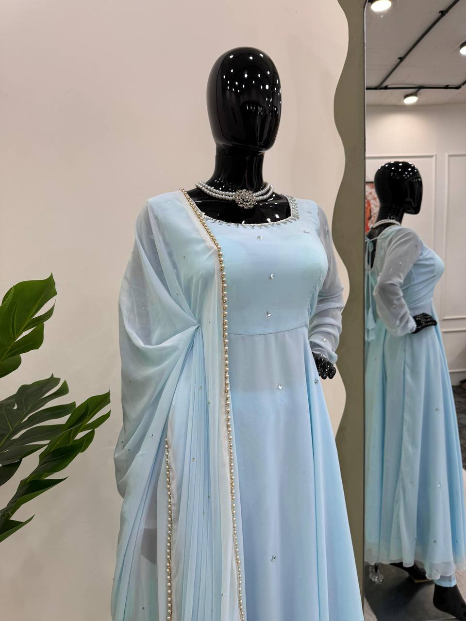 Pastel Blue Georgette Anarakali readymade suit