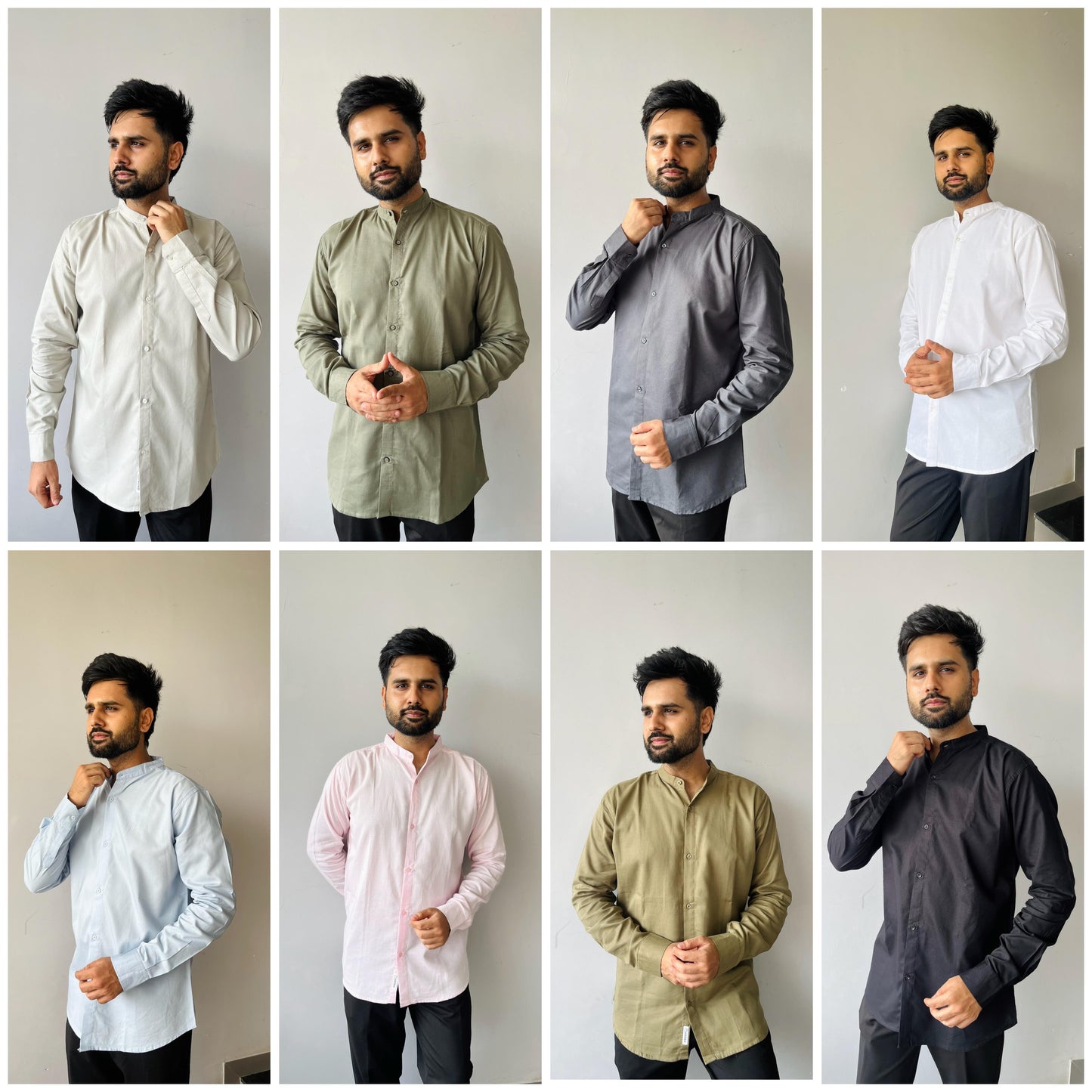 Mandarin Collar Men's Pure Cotton Plain Shirts for Formal Occasions