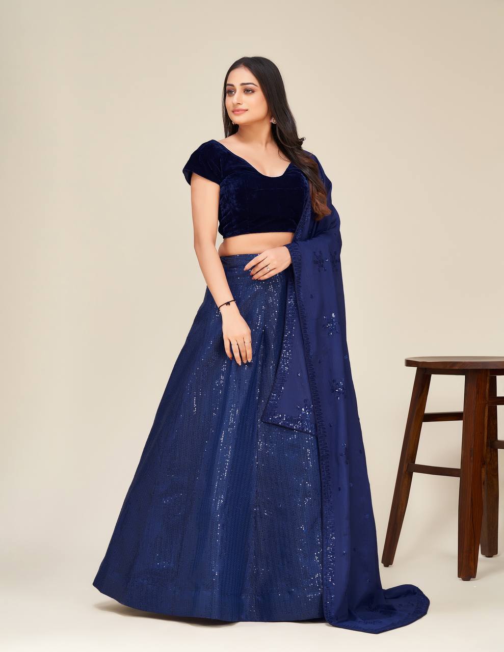 Navy blue sparkling fully stitched lehenga