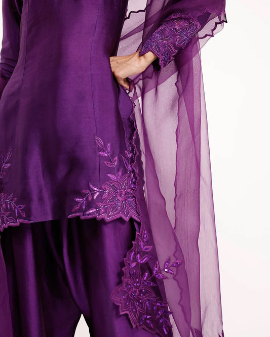 Purple Soft Fabric with Micro Work Salwar Suit Fully Stitched
