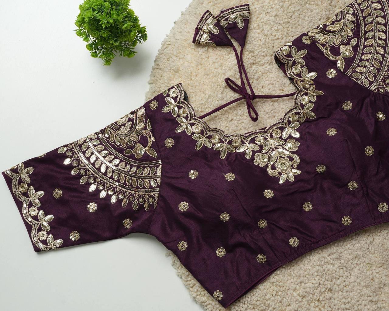 Ruhi - Beautiful Copper Gold Embroidered Work Fully Stitched Blouse to pair with Saree or Lehenga