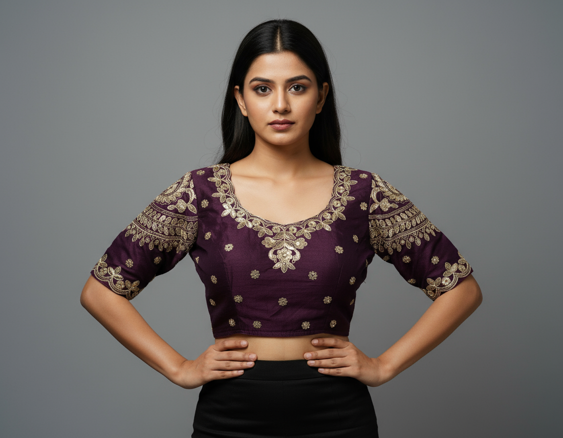 Ruhi - Beautiful Copper Gold Embroidered Work Fully Stitched Blouse to pair with Saree or Lehenga