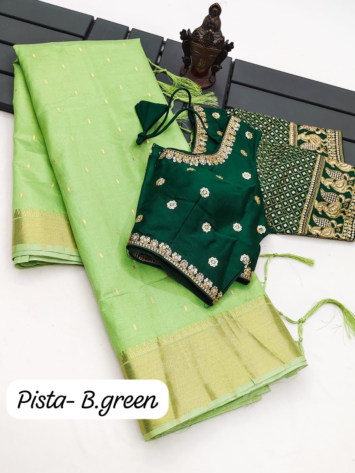 A Soft Tissue Silk saree with Readymade work Blouse