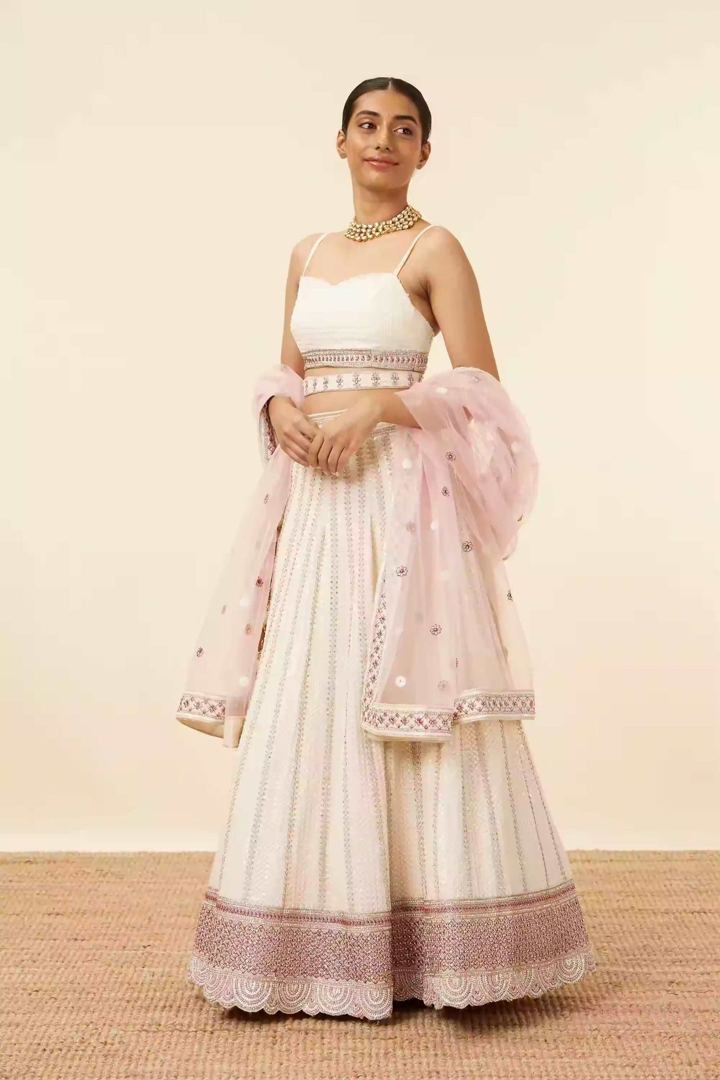 Cream lehenga with rose water dupatta fully stitched