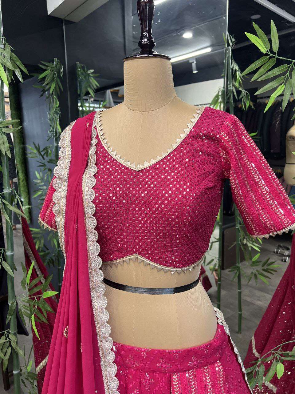Beautiful Pink georgette fully stitched lehenga with blouse and dupatta