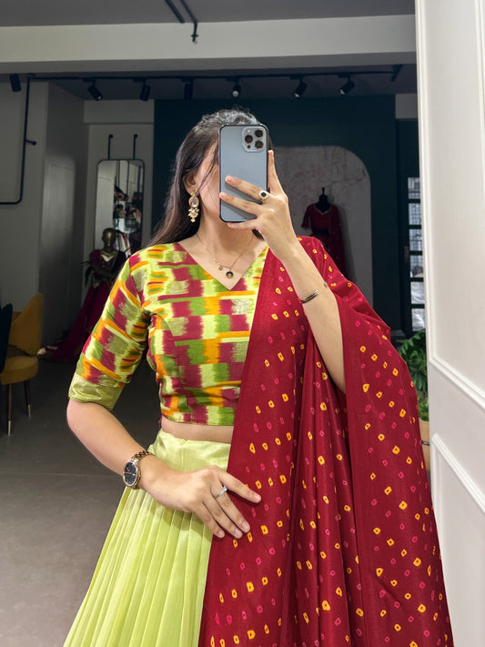 Mahendi Colour Navratri Special Chaniya Choli with Bandhej Print Dupatta Fully Stitched