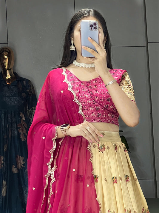 Beautiful Contrast combination Lehengas Fully Stitched with Zari Border Patta