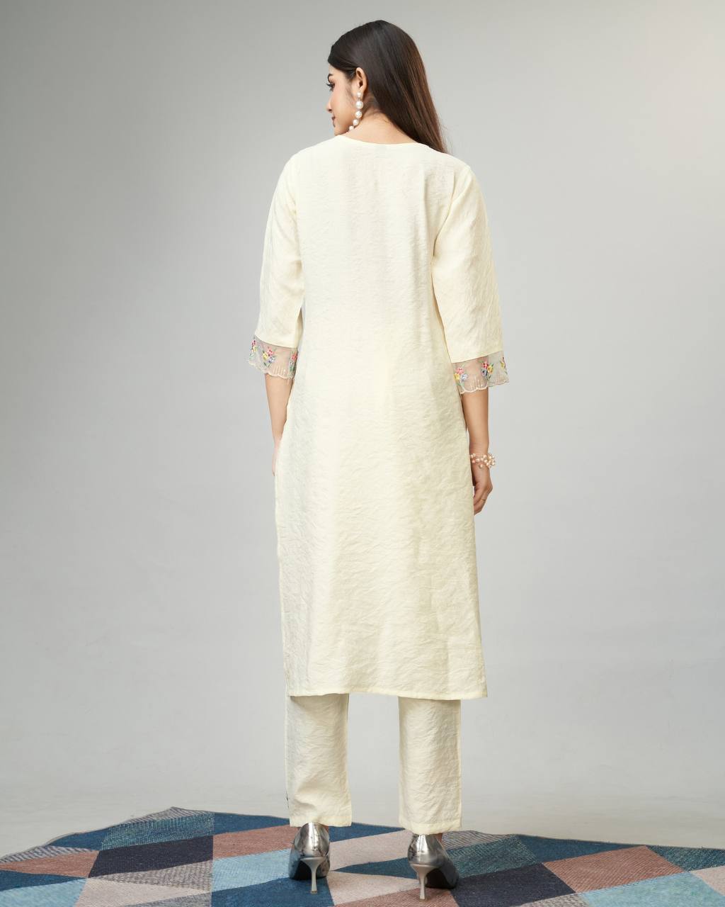 Cream viscose fabric kurti set