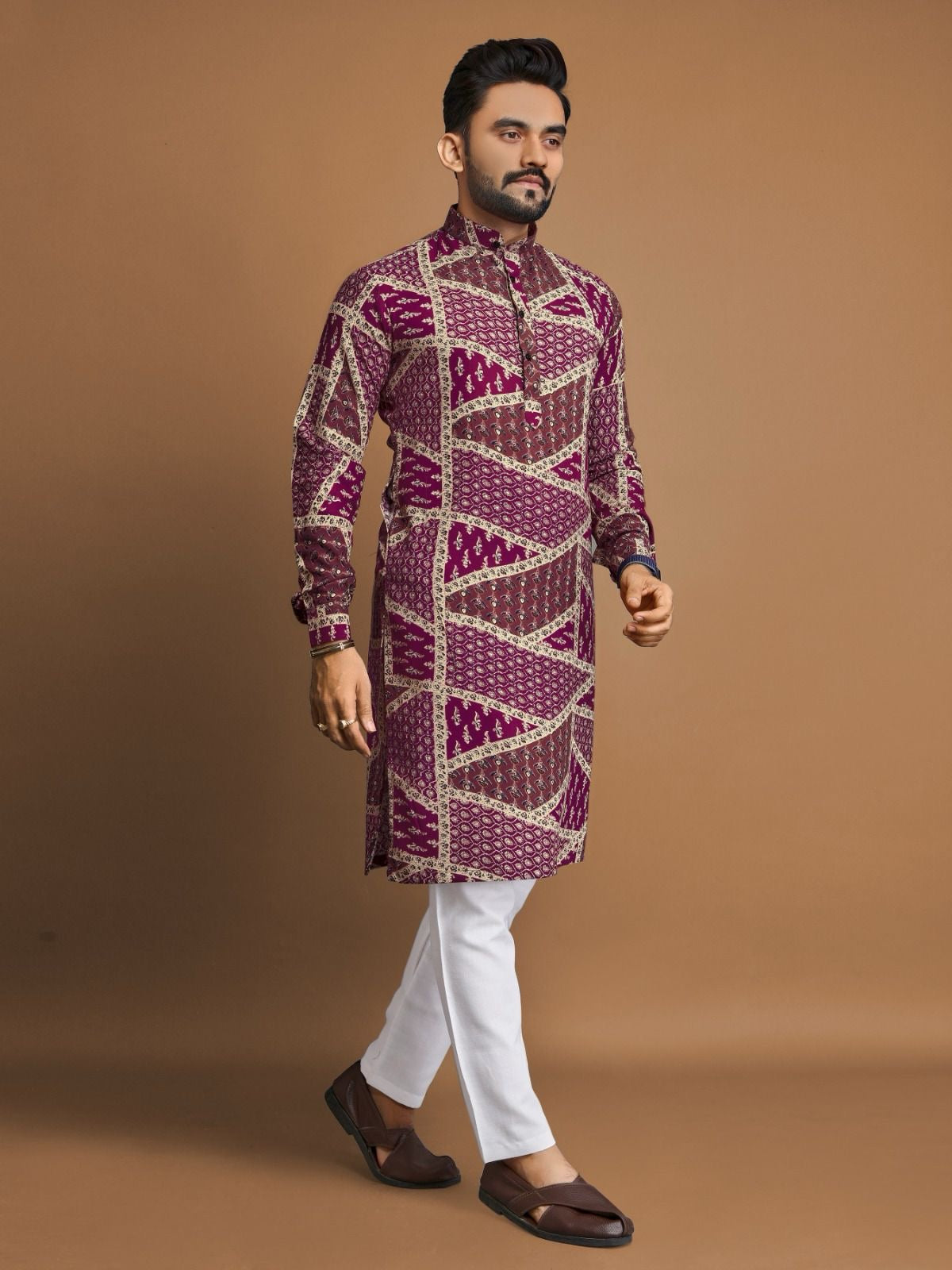 Men's Soft Cotton Foil Print Kurta with Cotton Pajama for every occasion