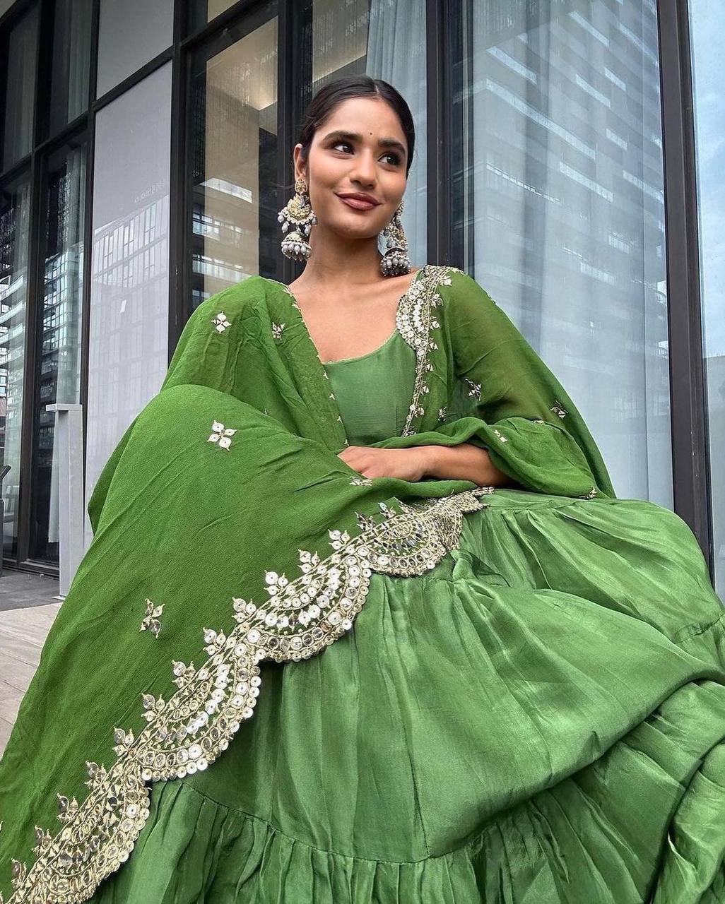 Green simple yet classic Anarkali suit