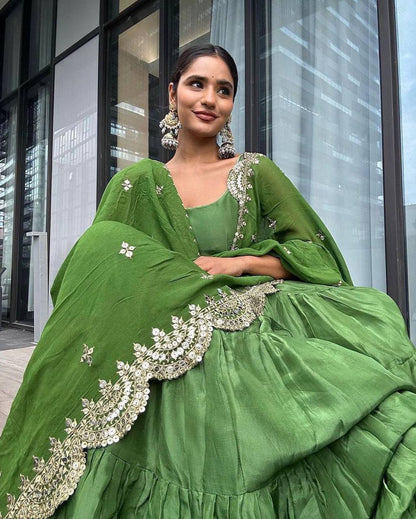 Green simple yet classic Anarkali suit