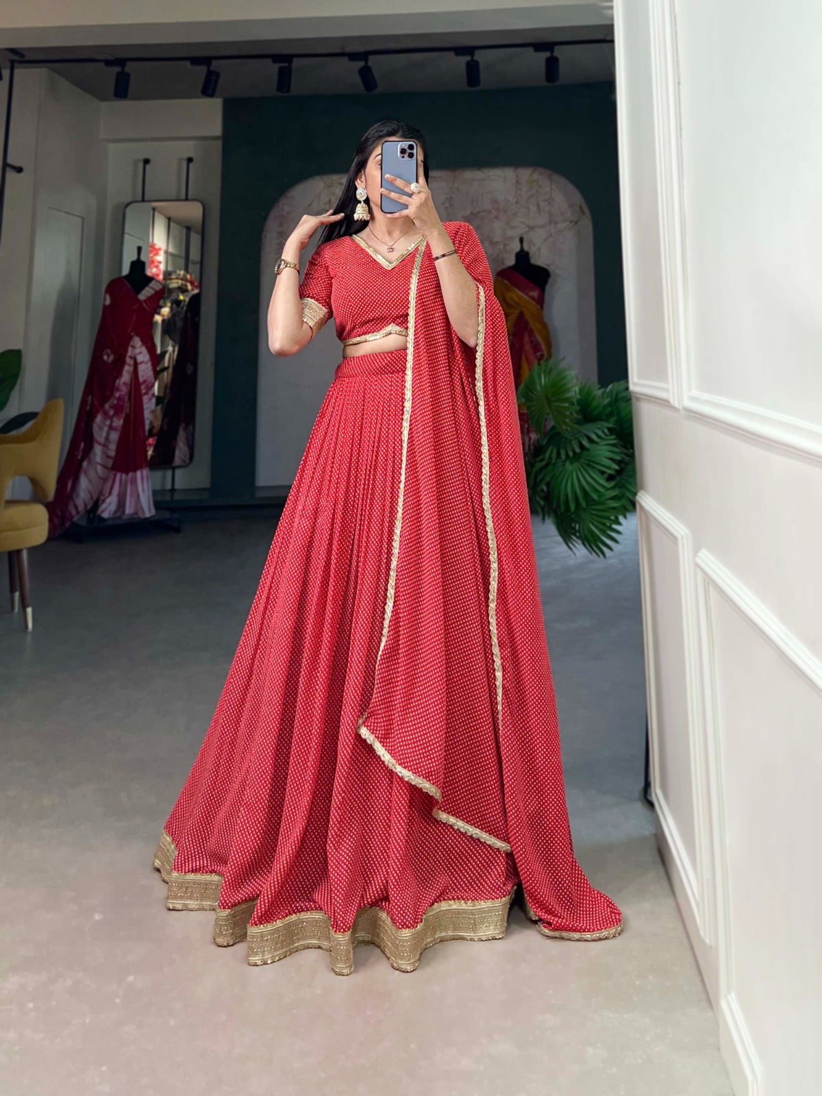 Elegant Soft Georgette Lehenga fully stitched Red Colour