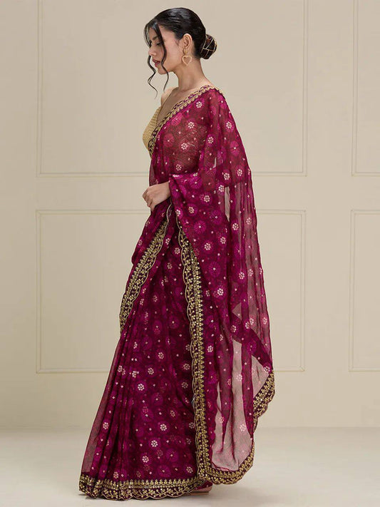 Premium Lace Border Saree with Fully stitched Blouse