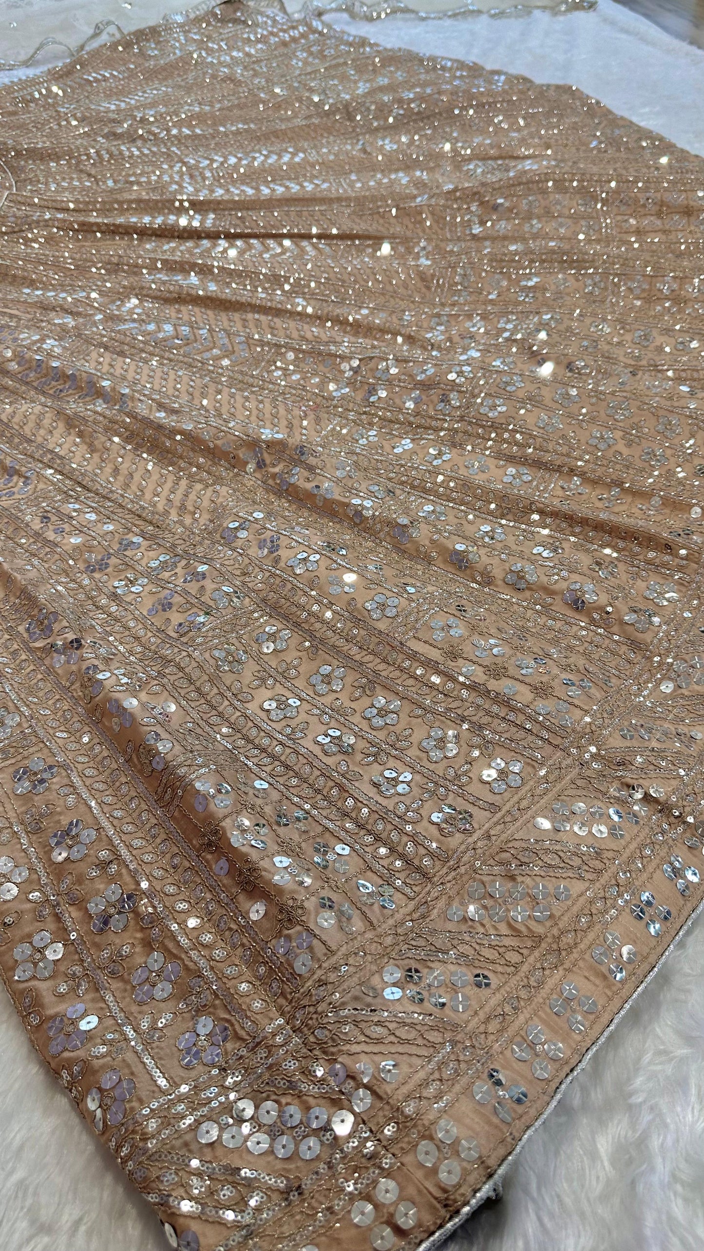 Unique Copper Gold Colour Premium Shimmering Sequins Fully Stitched Lehenga