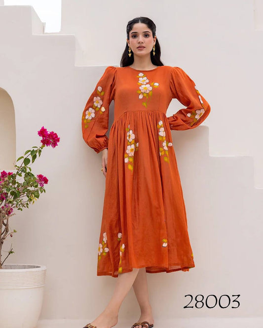 Brick Orange Beautiful Floral Printed Soft Kota Fabric Casual Wear Readymade upto 6XL sizes
