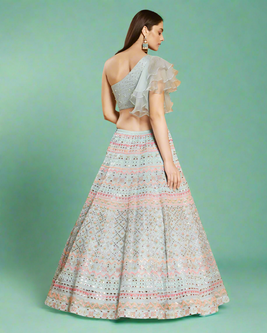 Premium SeaGreen Embroidered Fully Stitched Lehenga