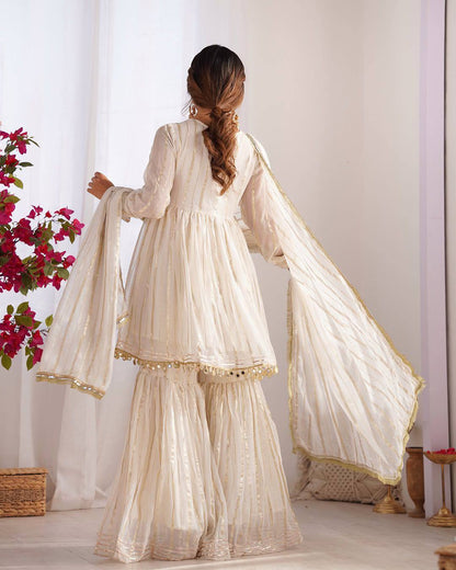 Erika - Premium Soft Mal Fabric White Elegant Sharara Suit Fully Stitched